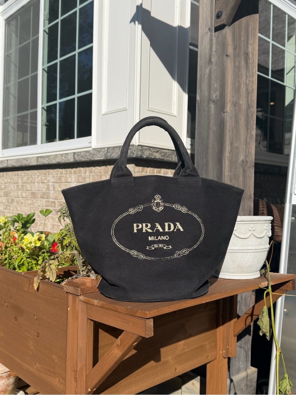Prada Black Canvas Tote with Logo - Picture 2 of 12